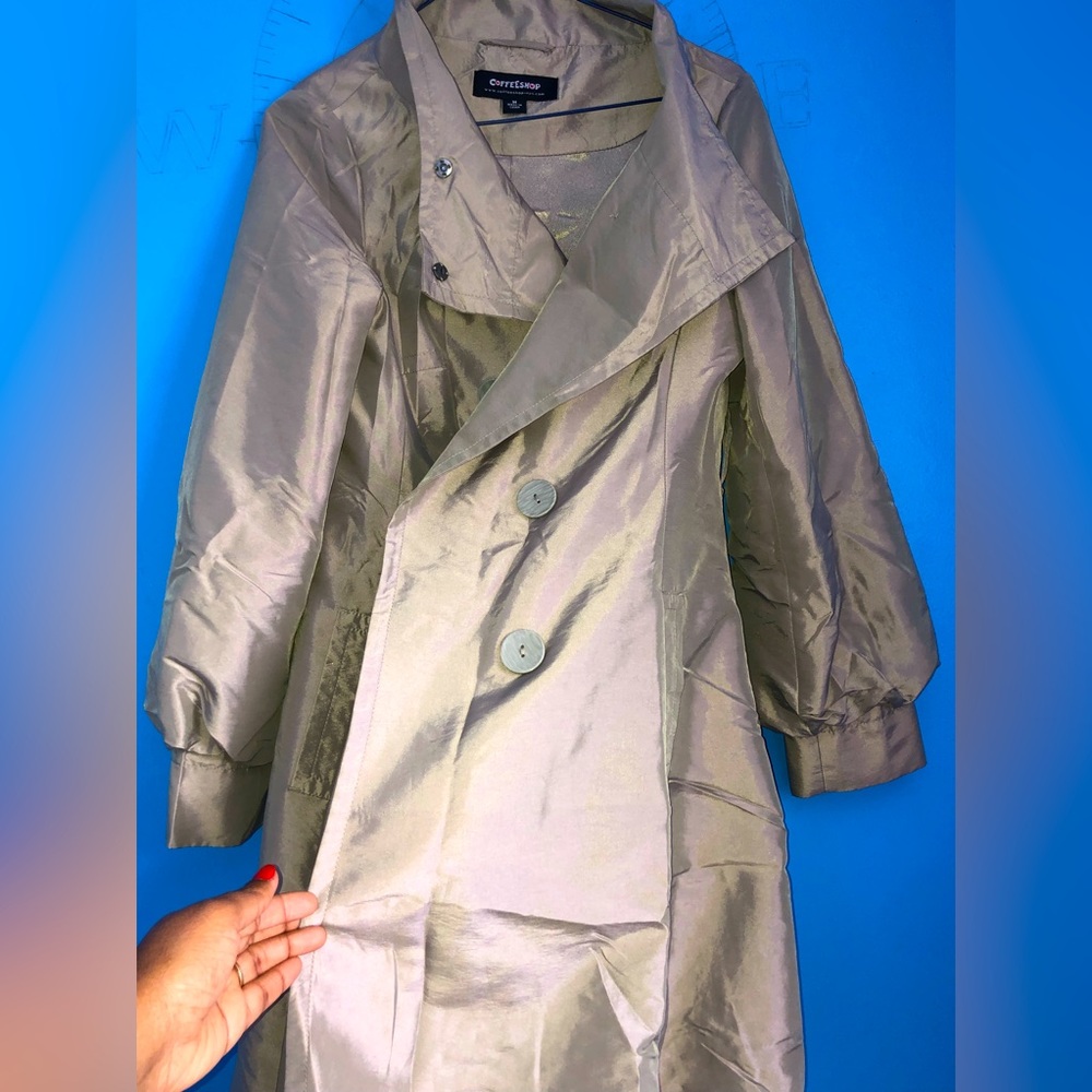 Sophisticated silver trench coat